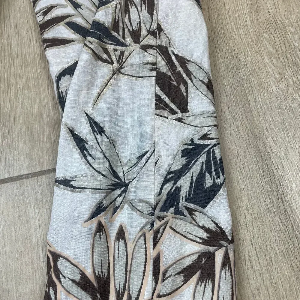 J Crew Linen Pants Womens 2 Ivory Tropical Leaf Print Cropped Lined Resort